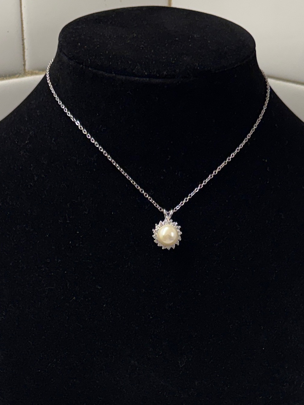 Silver-tone Sunburst Pearl Pendant Necklace